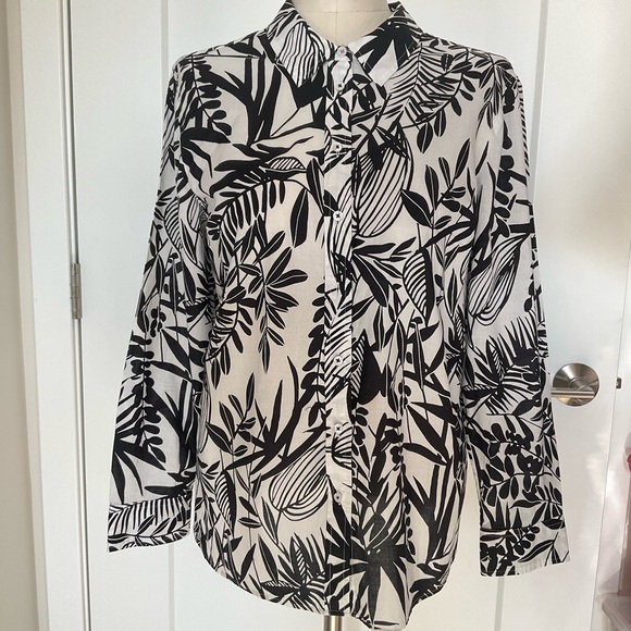Talbots Black and White Leaf Pattern Shirt Size XL - Picture 1 of 4